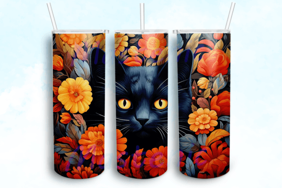 Black Cat Tumbler Sublimation Design