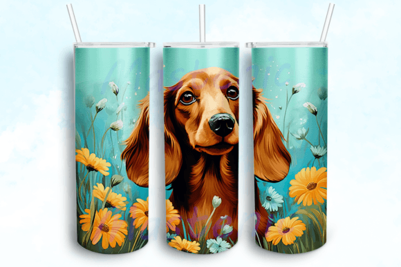 Daisies Dachshund 20 Oz Skinny Tumbler