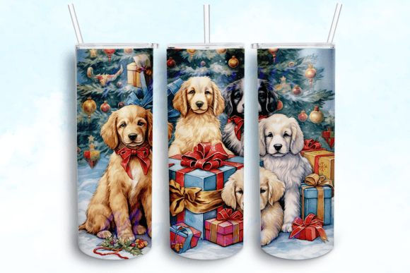 Festive Christmas Puppies Tumbler