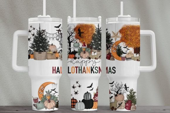 Happy Hallothanksmas 40 Oz Tumbler Wrap