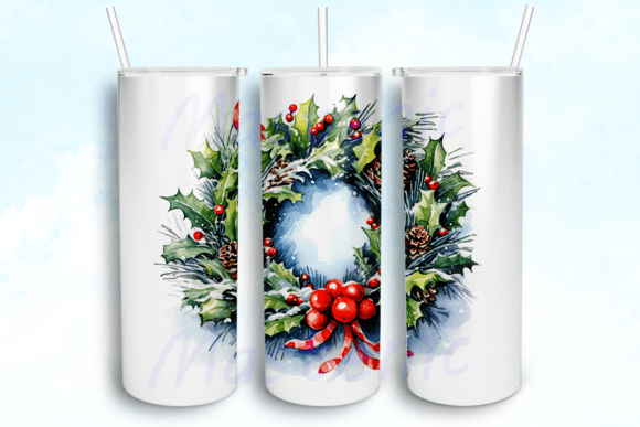 Merry Christmas Wreath Tumbler PNG