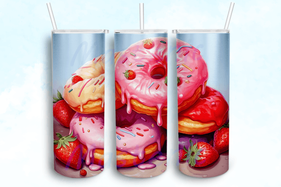 Pink Strawberry Donuts Tumbler PNG