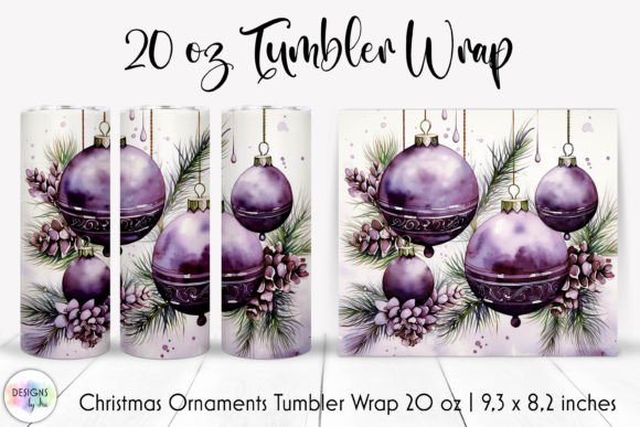Purple Christmas Bulbs Tumbler Wrap PNG