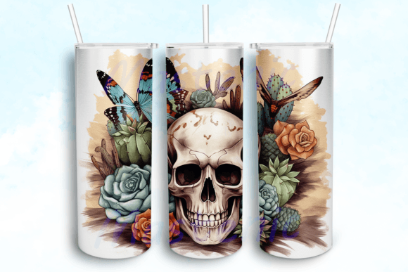 Skull Cactus Tumbler Sublimation Design