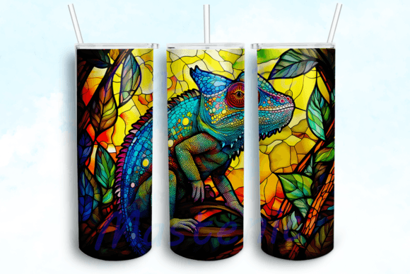 Stained Glass Chameleon Tumbler PNG