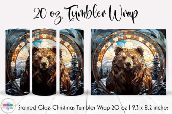 Stained Glass Christmas Bear Tumbler PNG