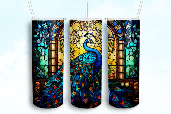 Stained Glass Peacock Tumbler PNG