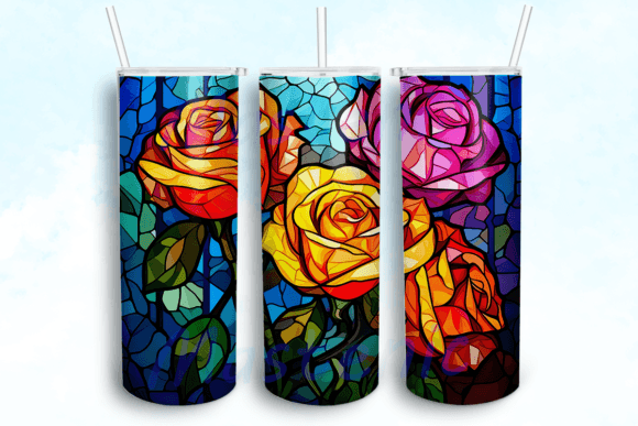 Stained Glass Roses Tumbler PNG