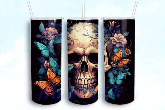Witchy Skulls Butterflies Tumbler PNG